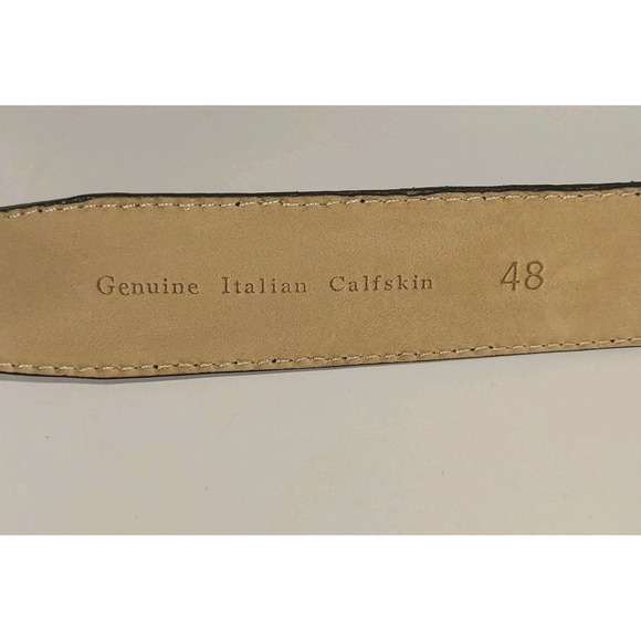 Vtg Italian Calfskin Western Belt Size 48 Black Leather Engraved Buckle 1997 - Picture 5 of 6